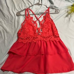 orange open back tank top